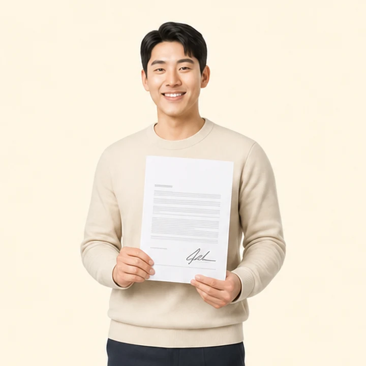 신용불량 중고차 장기렌트 서면 견적서를 들고 있는 고객